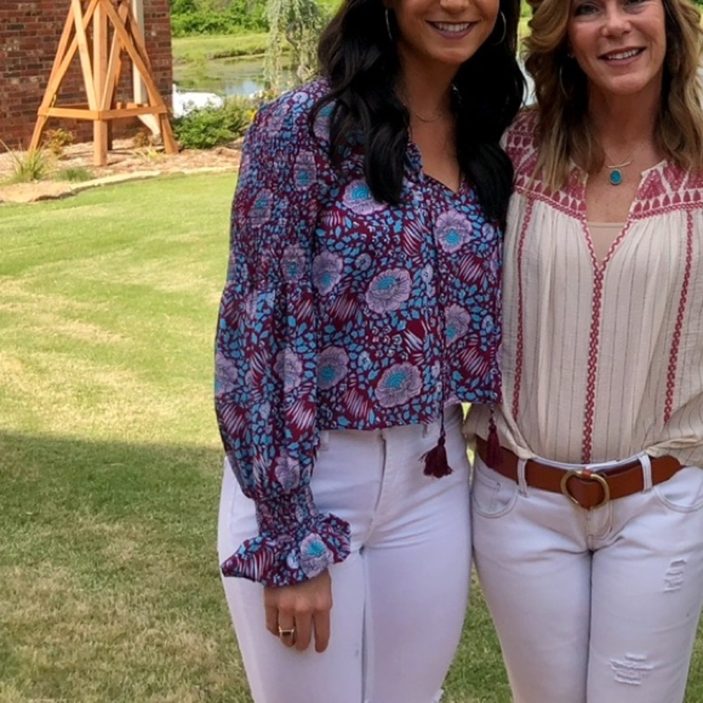 Rebecca Minkoff cropped floral shirred blouse with frill sleeves